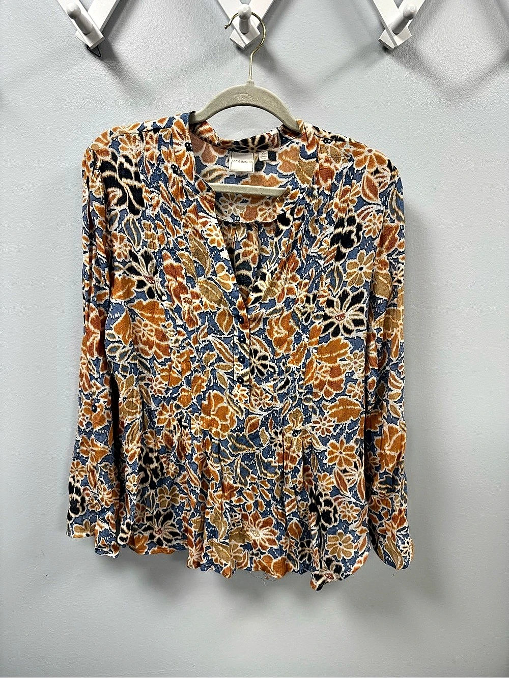 Zac & Rachel Floral Blouse in Blue & Orange Size XL Like New